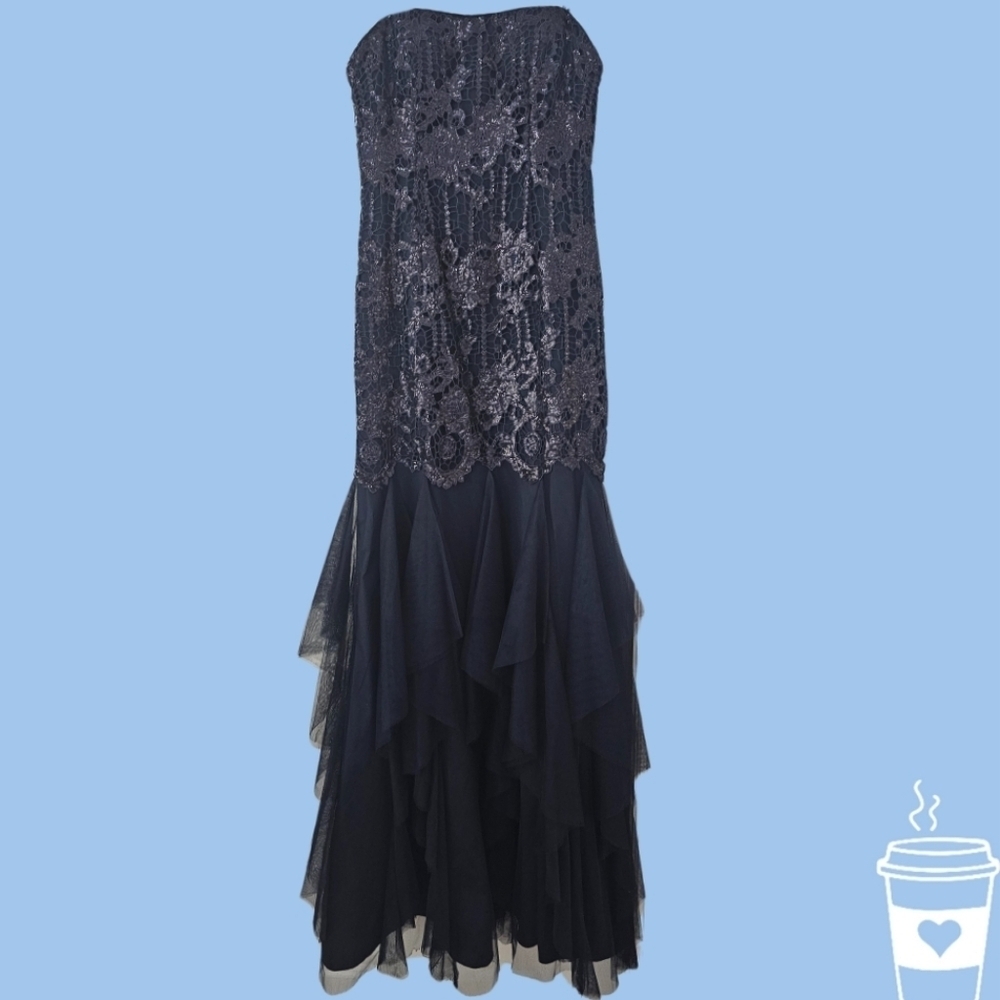 Aiden Mattox Navy Strapless Evening Gown Size 4